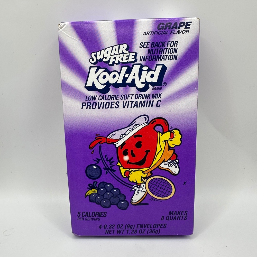 Vintage Sugar Free Kool-Aid Grape Drink Mix Box 4 Envelopes Kraft Foods 1.28 oz